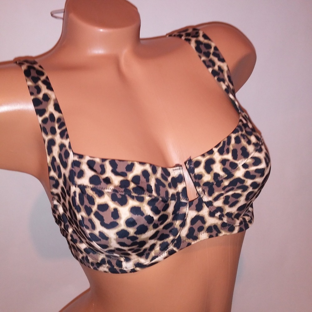 Victoria Secret Swim Bikini Top 34DD Black Tan Leopard Wicked Animal Print New